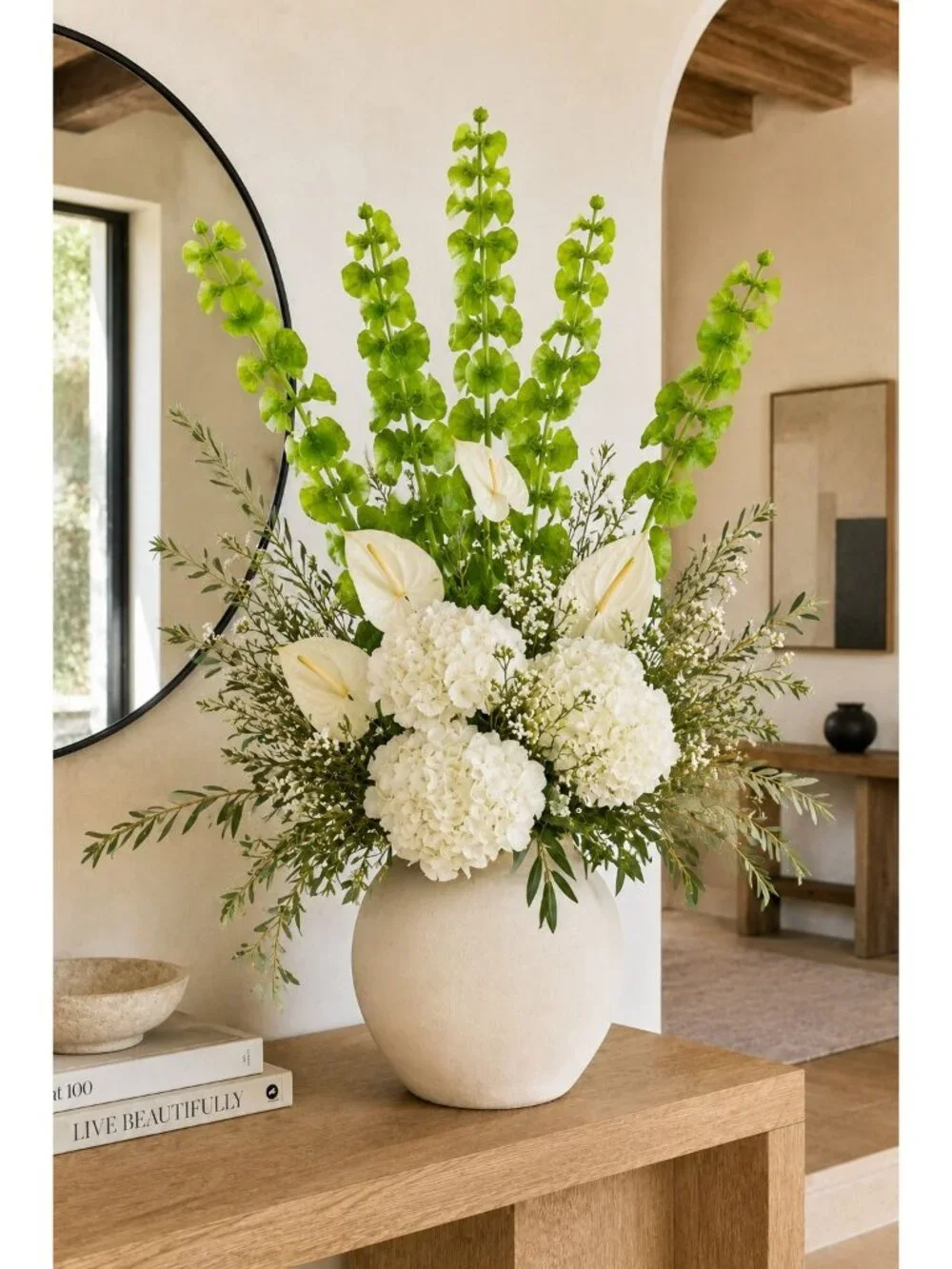 Green Artificial Bells of Ireland Stems Set of 3 26 Inch Real Touch Faux Flowers